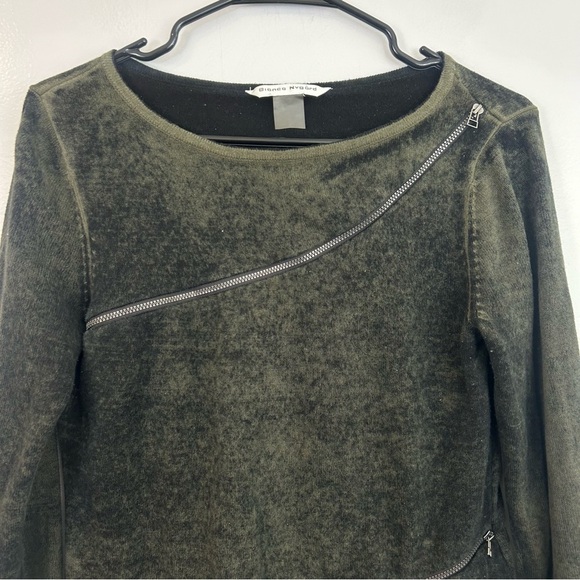 Bianca Nygard Olive Green & Black Asymmetrical Zipper Pullover Sweater Medium - Picture 6 of 10